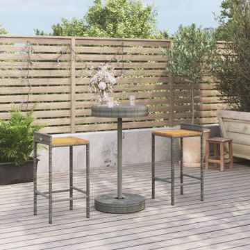 vidaXL 3-delige Tuinbarset poly rattan en massief acaciahout grijs