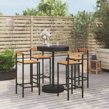 vidaXL 5-delige Tuinbarset poly rattan en massief acaciahout zwart