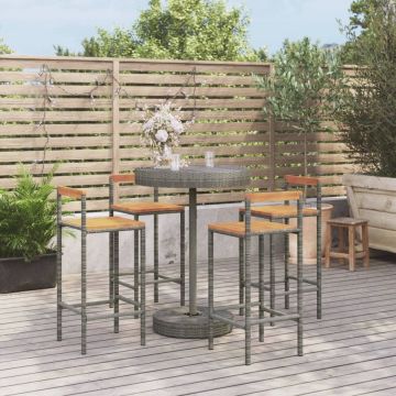 vidaXL 5-delige Tuinbarset poly rattan en massief acaciahout grijs