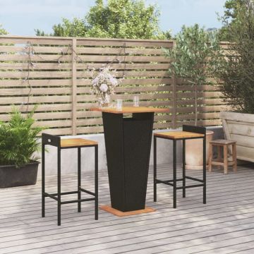 vidaXL 3-delige Tuinbarset poly rattan en massief acaciahout zwart