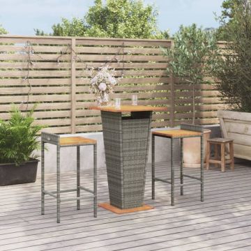 vidaXL 3-delige Tuinbarset poly rattan en massief acaciahout grijs