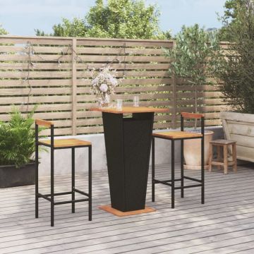 vidaXL 3-delige Tuinbarset poly rattan en massief acaciahout zwart