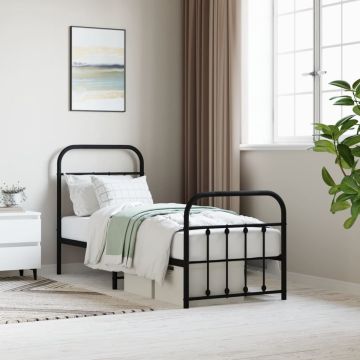 vidaXL Bedframe met hoofd- en voeteneinde metaal zwart 75x190 cm