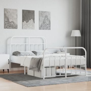 vidaXL Bedframe met hoofd- en voeteneinde metaal wit 120 x 190 cm