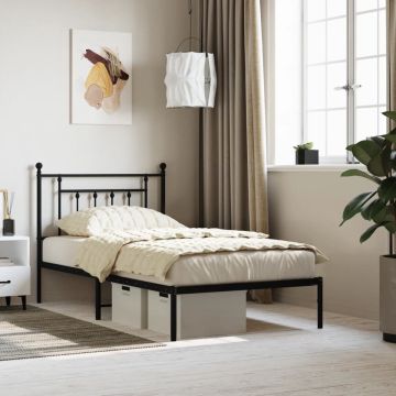 vidaXL Bedframe met hoofdbord metaal zwart 100x190 cm