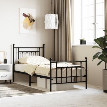 vidaXL Bedframe met hoofd- en voeteneinde metaal zwart 90x190 cm