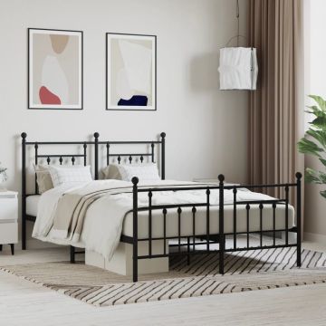 vidaXL Bedframe met hoofd- en voeteneinde metaal zwart 140x190 cm