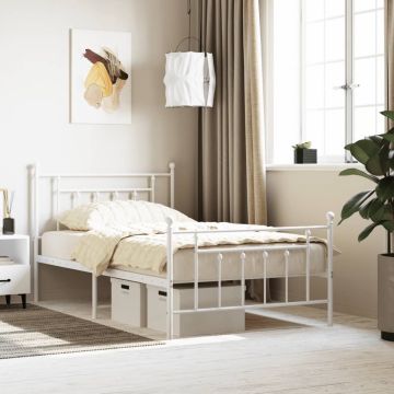 vidaXL Bedframe met hoofd- en voeteneinde metaal wit 107x203 cm