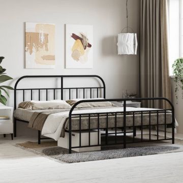 vidaXL Bedframe met hoofd- en voeteneinde metaal zwart 160x200 cm