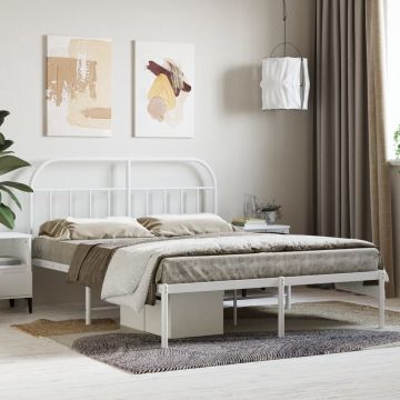 vidaXL Bedframe met hoofdbord metaal wit 140x190 cm