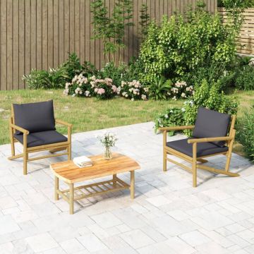 vidaXL Tuinstoelen 2 st met donkergrijze kussens bamboe