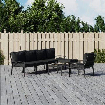 vidaXL 7-delige Loungeset met kussens staal grijs