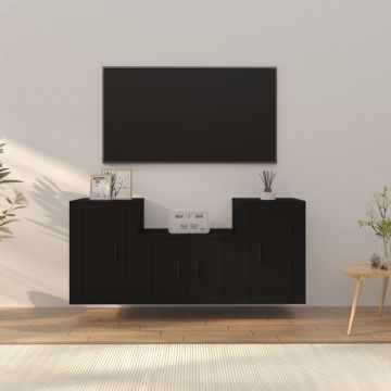 vidaXL 3-delige Tv-meubelset bewerkt hout zwart