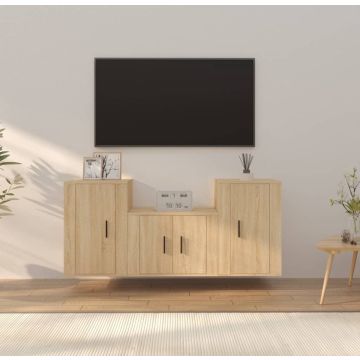 vidaXL 3-delige Tv-meubelset bewerkt hout sonoma eikenkleurig