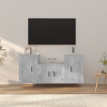 vidaXL 3-delige Tv-meubelset bewerkt hout betongrijs