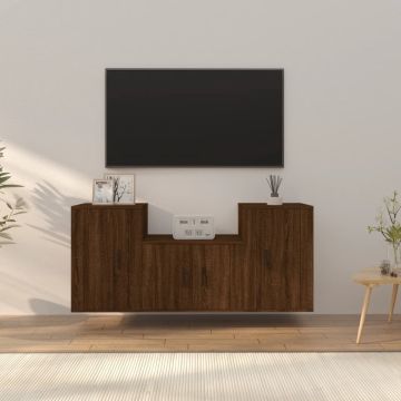 vidaXL 3-delige Tv-meubelset bewerkt hout bruineikenkleurig