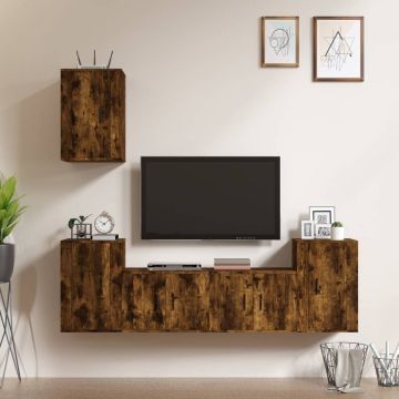 vidaXL 5-delige Tv-meubelset bewerkt hout gerookt eikenkleurig