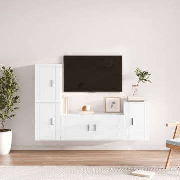 vidaXL 4-delige Tv-meubelset bewerkt hout hoogglans wit