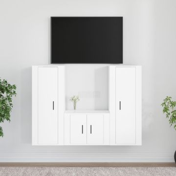 vidaXL 3-delige Tv-meubelset bewerkt hout wit