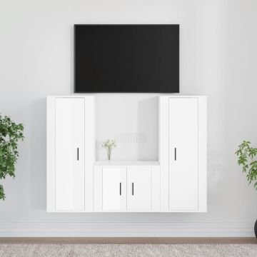 vidaXL 3-delige Tv-meubelset bewerkt hout hoogglans wit