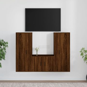 vidaXL 3-delige Tv-meubelset bewerkt hout bruineikenkleurig