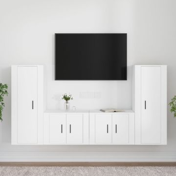 vidaXL 4-delige Tv-meubelset bewerkt hout wit