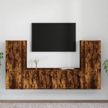 vidaXL 4-delige Tv-meubelset bewerkt hout gerookt eikenkleurig