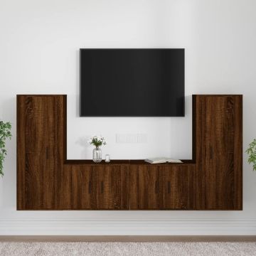 vidaXL 4-delige Tv-meubelset bewerkt hout bruineikenkleurig