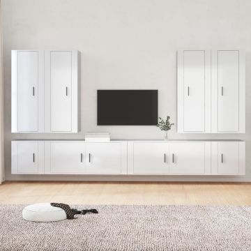 vidaXL 8-delige Tv-meubelset bewerkt hout hoogglans wit