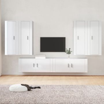 vidaXL 6-delige Tv-meubelset bewerkt hout hoogglans wit