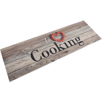 vidaXL Keukenmat wasbaar cooking-print 60x180 cm fluweel grijs