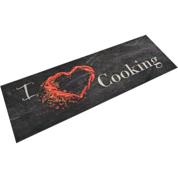 vidaXL Keukenmat wasbaar cooking-print 60x180 cm fluweel zwart