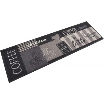 vidaXL Keukenmat wasbaar koffieprint 45x150 cm fluweel zwart