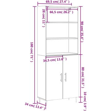 vidaXL-Hoge-kast-69,5x34x180-cm-bewerkt-hout-zwart