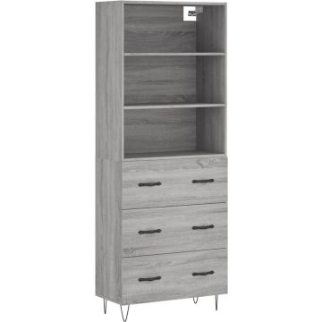 vidaXL Hoge kast 69,5x34x180 cm bewerkt hout grijs sonoma eikenkleurig