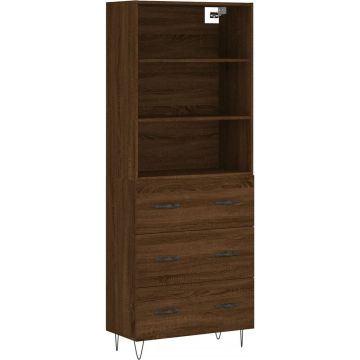 vidaXL Hoge kast 69,5x34x180 cm bewerkt hout bruineikenkleurig