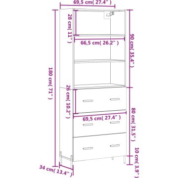 vidaXL-Hoge-kast-69,5x34x180-cm-bewerkt-hout-bruineikenkleurig