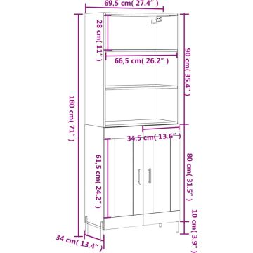 vidaXL-Hoge-kast-69,5x34x180-cm-bewerkt-hout-bruin-eikenkleur