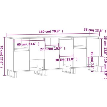 vidaXL-Dressoirs-3-st-bewerkt-hout-gerookt-eikenkleurig