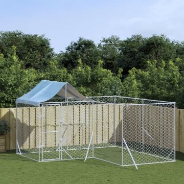 vidaXL Hondenkennel met dak 4x4x2,5 m gegalvaniseerd staal zilver