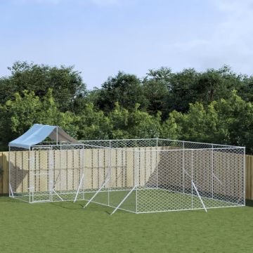 vidaXL Hondenkennel met dak 6x6x2,5 m gegalvaniseerd staal zilver