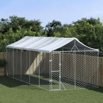 vidaXL Hondenkennel met dak 3x7,5x2,5 m gegalvaniseerd staal zilver