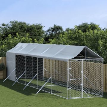 vidaXL Hondenkennel met dak 2x10x2,5 m gegalvaniseerd staal zilver