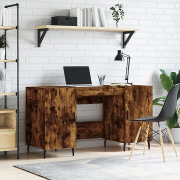 vidaXL Bureau 140x50x75 cm bewerkt hout gerookt eikenkleurig