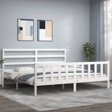 vidaXL Bedframe met hoofdbord massief hout wit 200x200 cm