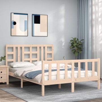 vidaXL Bedframe met hoofdbord massief hout 140x190 cm