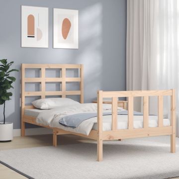 vidaXL Bedframe met hoofdbord massief hout 90x190 cm