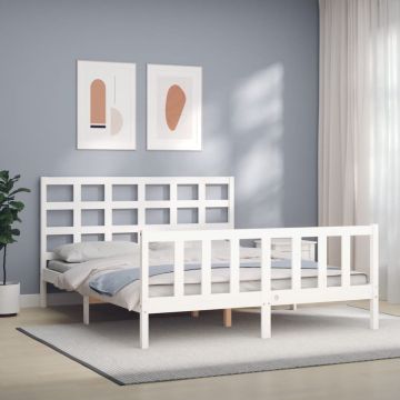 vidaXL Bedframe met hoofdbord massief hout wit 5 FT King Size