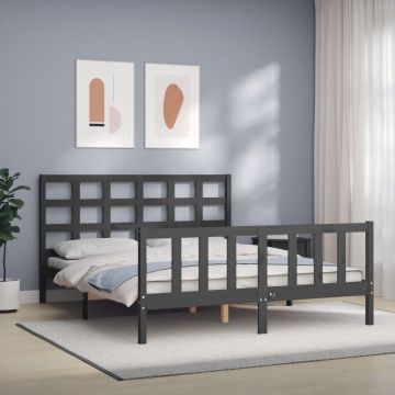 vidaXL Bedframe met hoofdbord massief hout grijs 5 FT King Size