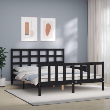 vidaXL Bedframe met hoofdbord massief hout zwart 5FT King Size